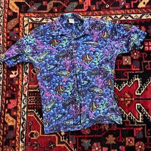 Vintage button down shirt with fish design